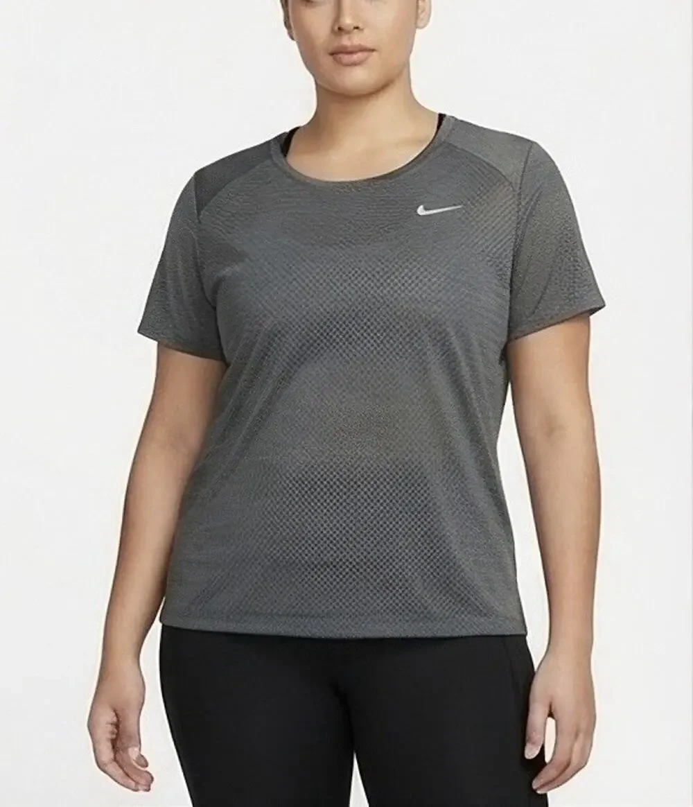 Nike Athletic Top Women M Gray Black Short Sleeve Breathable
